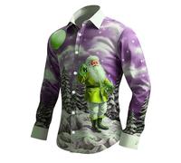 Chemise Noël Homme Élégante - Haut de Chemise À Manches Longues avec Bouton Imprimé Numérique du Père Noël en 3D Pours (Army Green M)