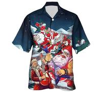 Chemise Noel Homme, Haut de Chemise À Manches Courtes avec Bouton de Et Impression Numérique du Père Noël en 3D Pours (Navy M)