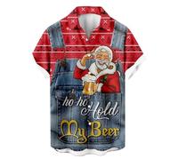 Chemise Noël Homme - Haut de Chemise À Manches Courtes avec Bouton de Et Impression Numérique du Père Noël en 3D Pours (Red M)