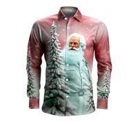 Chemise Noël Homme - Haut de Chemise À Manches Longues avec Bouton Imprimé Numérique du Père Noël en 3D Pours (M)