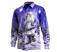 Chemise Noel Homme - Haut de Chemise À Manches Longues avec Bouton Imprimé Numérique du Père Noël en 3D Pours (Clear M)