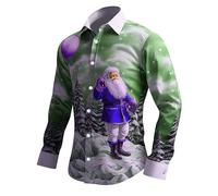 Chemise Noel Homme - Haut de Chemise À Manches Longues avec Bouton Imprimé Numérique du Père Noël en 3D Pours (Green M)