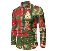 Chemise Noel Homme Humour, Automne Hiver Noël Manches Longues Pleine Impression Festive Drôle Atmosphère Spéciale Chemises (Green L)