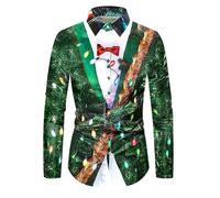 Chemise Noel Homme Humour - Chemise À Manches Longues Confortable Et Décontractée pour Motif Vache Mignonne Col Ample pour Noël (Dark Green XXXXL)
