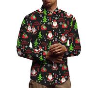 Chemise Noel Homme Humour, Chemise À Manches Longues Essentielle d'hiver Pours Arbre de Noël Dessin Animé Lettres du Père Noël Imprimé Mince Robe Haut de Fête (Black M)