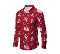 Chemise Noel Homme Humour - Chemise Habillée À Manches Longues Pours Automne Décontracté Impression de Noël 3D Chemise Hawaïenne Hauts (Watermelon Red S)