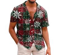 Chemise Noel Homme Humour - Chemise Imprimée À Manches Courtes de Noël Décontractée Pours (Green L)