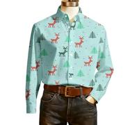 Chemise Noel Homme Humour - Chemise Imprimée Tendance Couleur Unie Col Rond Coupe Décontractée Manches Longues Haut Ouvert sur Le Devant Vêtement D'Extérieur (Mint Green L)