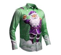 Chemise Noel Homme Humour - Haut de Chemise À Manches Longues avec Bouton Imprimé Numérique du Père Noël en 3D Pours (Mint Green XXL)