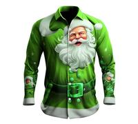 Chemise Noel Homme Humour - Haut de Chemise À Manches Longues avec Bouton Imprimé Numérique du Père Noël en 3D Pours (Green XXL)