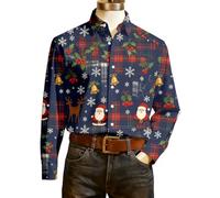 Chemise Noel Homme Humour, imprimée Tendance et décontractée à Manches Longues, Ouverte sur Le Devant, Confortable et Ample, Couleur Unie, col Rond, Haut d'extérieur (Navy, L)