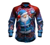Chemise Noel Homme Manche Longue Chemise Grande Taille Polo Noel, Christmas Homme Fête Festive Noël Shirt Motif 3D Funky a Manches Longues Button Down Hauts Taille Fine Décontracté Mode Simple