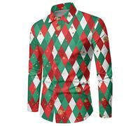 Chemise Noel Homme Manche Longue Chemise Randonnée Tenue De Noel, Shirt Homme Noël Motif 3D Funky Christmas Manches Longues Button Down Hauts Taille Fine Décontracté Mode Simple, pour Fête Festive