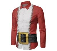 Chemise Noel Homme Manches Longues Chemise Disco Slim Fit-Blouse Pull de Noel Moche à Revers Classique Haut Christmas Motif 3D Drole Print Tee Shirt EléGant Bouton Tunique Hommes Xmas Noël et Fête