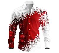 Chemise Noel Homme Manches Longues Chemise Disco Slim Fit-Blouse Pull de Noel Moche à Revers Classique Haut Christmas Motif 3D Drole Print Tee Shirt EléGant Bouton Tunique Hommes Xmas Noël et Fête