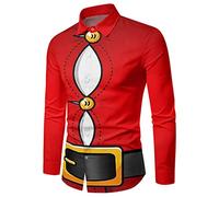 Chemise Noel Homme Manches Longues Chemise Disco Slim Fit-Blouse Pull de Noel Moche à Revers Classique Haut Christmas Motif 3D Drole Print Tee Shirt EléGant Bouton Tunique Hommes Xmas Noël et Fête