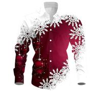 Chemise Noel Homme Manches Longues Chemise Disco Slim Fit-Blouse Pull de Noel Moche à Revers Classique Haut Christmas Motif 3D Drole Print Tee Shirt EléGant Bouton Tunique Hommes Xmas Noël et Fête