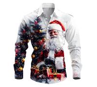 Chemise Noel Homme Manches Longues Chemise Disco Slim Fit-Blouse Pull de Noel Moche à Revers Classique Haut Christmas Motif 3D Drole Print Tee Shirt EléGant Bouton Tunique Hommes Xmas Noël et Fête