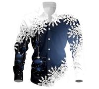 Chemise Noel Homme Manches Longues Chemise Disco Slim Fit-Blouse Pull de Noel Moche à Revers Classique Haut Christmas Motif 3D Drole Print Tee Shirt EléGant Bouton Tunique Hommes Xmas Noël et Fête