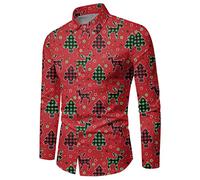 Chemise Noel Homme Manches Longues, Chemise HawaïEnne Homme Slim Fit-Blouse De Travail à Revers Classique Haut Christmas Motif 3D Drole Print Tee Shirt EléGant Bouton Pas Cher Noel Tunique