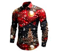 Chemise Noel Homme Manches Longues, Chemise HawaïEnne Homme Slim Fit-Blouse De Travail à Revers Classique Haut Christmas Motif 3D Drole Print Tee Shirt EléGant Bouton Pas Cher Noel Tunique