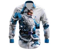 Chemise Noel Homme Manches Longues, Chemise HawaïEnne Homme Slim Fit-Blouse De Travail à Revers Classique Haut Christmas Motif 3D Drole Print Tee Shirt EléGant Bouton Pas Cher Noel Tunique