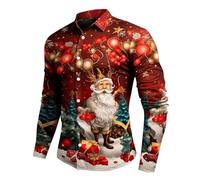 Chemise Noel Homme Manches Longues, Chemise HawaïEnne Homme Slim Fit-Blouse De Travail à Revers Classique Haut Christmas Motif 3D Drole Print Tee Shirt EléGant Bouton Pas Cher Noel Tunique