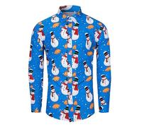Chemise Noel Homme Manches Longues, Chemise HawaïEnne Homme Slim Fit-Blouse De Travail à Revers Classique Haut Christmas Motif 3D Drole Print Tee Shirt EléGant Bouton Pas Cher Noel Tunique
