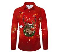Chemise Noel Homme Manches Longues, Chemise HawaïEnne Homme Slim Fit-Blouse De Travail à Revers Classique Haut Christmas Motif 3D Drole Print Tee Shirt EléGant Bouton Pas Cher Noel Tunique