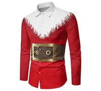 Chemise Noel Homme Manches Longues, Chemise HawaïEnne Homme Slim Fit-Blouse De Travail à Revers Classique Haut Christmas Motif 3D Drole Print Tee Shirt EléGant Bouton Pas Cher Noel Tunique