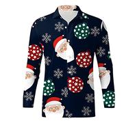 Chemise Noël Homme Manches Longues, Chemise Homme Noel Imprimé Père Noel Col À Revers T-Shirt Noël Haut Drôle Chemises Amusante Christmas Fête Loisirs Festival Funny Moche Party