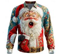 Chemise Noel Homme Rouge Manches Longues Chemise Disco Slim Fit-Blouse Pull de Noel Moche à Classique Haut Christmas Motif 3D Drole Print Tee Shirt Tunique Hommes Cadeau Xmas Noël et (z2-Red, XXXXXL)