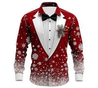 Chemise Noel Homme Rouge Manches Longues Chemise Disco Slim Fit-Blouse Pull de Noel Moche à Classique Haut Christmas Motif 3D Drole Print Tee Shirt Tunique Hommes Cadeau Xmas Noël et Fête (z1-Red, S)