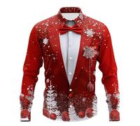 Chemise Noel Homme Rouge Manches Longues Chemise Disco Slim Fit-Blouse Pull de Noel Moche à Classique Haut Christmas Motif 3D Drole Print Tee Shirt Tunique Hommes Cadeau Xmas Noël et (z5-Red, XXXXXL)