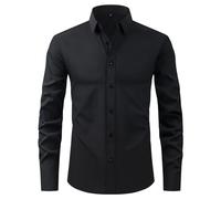 Chemise Noire à Boutons pour Homme, Coupe ajustée, Manches Longues, Style décontracté/Affaires, Noire, Taille XS