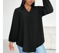 Chemise noire à manches longues, col V, ample et confortable, pour femmes avec une silhouette en pomme, pour l'automne et l'hiver. Vêtements d'hiver pour femmes, blouse d'hiver, hauts galbés, "Old Mon