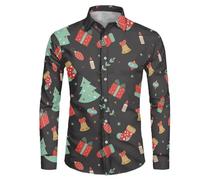 Chemise Nouvel an Homme Chemise Canadienne Tenue Noel, Hommes Noël Festivals Vacances Hauts Décontracté Chemises Fête 3D Imprimer Intéressant Laid Revers Manches Longues Chic Cadeaux