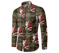 Chemise Nouvel an Homme Chemise Chaude Polo Noel, Chemises Manches Longues Boutonnées Revers Shirt Hauts Homme De Christmas Imprimé De Noël Casual Funky Coupe Cintrée Élégant Et Chic
