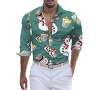 Chemise Nouvel an Homme Chemise Cintrée Vetement Noel, Chemises Taille Fine Décontracté Mode Simple Shirt Homme Motif 3D Funky Noël Manches Longues Hauts Button Down pour Fête Festive
