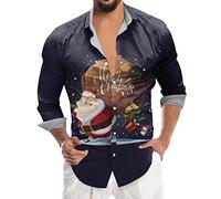 Chemise Nouvel an Homme Chemise De Soiree Polo De Noel, Chemises Revers Manches Longues Chic Cadeaux Hauts Décontracté Hommes Fête Noël 3D Imprimer Intéressant Festivals Vacances Laid