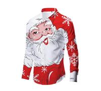Chemise Nouvel an Homme Chemise Western Tenue Noel, Chemises Taille Fine Décontracté Mode Simple Shirt Homme Motif 3D Funky Noël Manches Longues Hauts Button Down pour Fête Festive