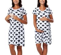 Chemise Nuit Allaitement Maternité Coton Robe de Nuit Femme Enceinte Col en V Manches Courtes Devant Ouvert Chemise de Nuit Femme Grossesse 3 en 1 Peignoir d'hôpital Accouchement Allaitement Maternel