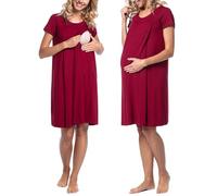 Chemise Nuit Allaitement Maternité Coton Robe de Nuit Femme Enceinte Col en V Manches Courtes Devant Ouvert Chemise de Nuit Femme Grossesse 3 en 1 Peignoir d'hôpital Accouchement Allaitement Maternel