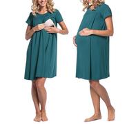 Chemise Nuit Allaitement Maternité Coton Robe de Nuit Femme Enceinte Col en V Manches Courtes Devant Ouvert Chemise de Nuit Femme Grossesse 3 en 1 Peignoir d'hôpital Accouchement Allaitement Maternel