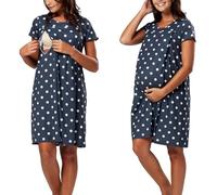 Chemise Nuit Allaitement Maternité Coton Robe de Nuit Femme Enceinte Col en V Manches Courtes Devant Ouvert Chemise de Nuit Femme Grossesse 3 en 1 Peignoir d'hôpital Accouchement Allaitement Maternel