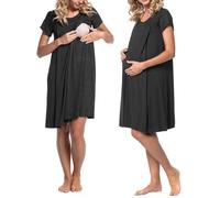 Chemise Nuit Allaitement Maternité Coton Robe de Nuit Femme Enceinte Col en V Manches Courtes Devant Ouvert Chemise de Nuit Femme Grossesse 3 en 1 Peignoir d'hôpital Accouchement Allaitement Maternel