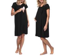 Chemise Nuit Allaitement Maternité Coton Robe de Nuit Femme Enceinte Col en V Manches Courtes Devant Ouvert Chemise de Nuit Femme Grossesse 3 en 1 Peignoir d'hôpital Accouchement Allaitement Maternel