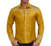 Chemise Orange Homme-Chemise à Manches Longues à Revers pour Homme, décontractée, Ample, Confortable, Tendance, Commerce extérieur, Motif Denim rétro Occidental imprimé