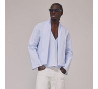 Chemise oversize à col en V rayé avec détails d'écharpe, manches longues, épaules tombantes, style ample. Indispensable pour le printemps et l'été, idéal pour les vacances L,M,S,XL,XXLRayéTissu tissé