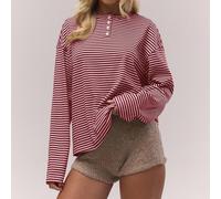 Chemise oversize à manches longues et rayures, boutons, style automnal "Old Money", mignon, style cottage campagnard, décontracté, loungewear pour femmes, couleur caramel, élégante, printemps-été, vac